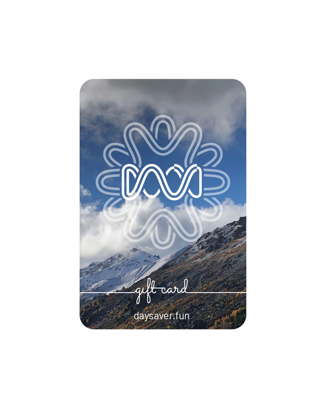 Gift card with mountain landscape and 'daysaver.fun' logo