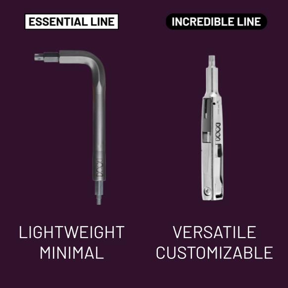Two tools labeled 'Essential Line' and 'Incredible Line' on a dark purple background.