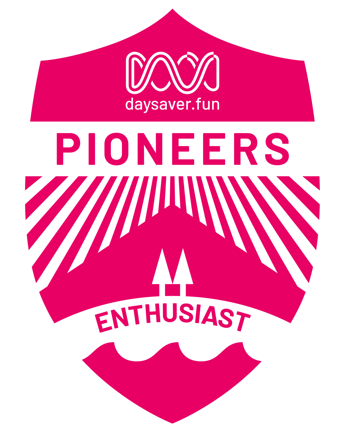 Logo with 'daysaver.fun' and text 'Pioneers Enthusiast' on a pink background