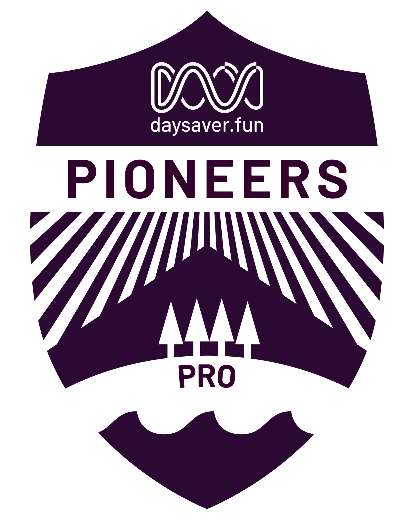 Logo with 'daysaver.fun' and 'Pioneers' text, featuring a mountain and tree design.