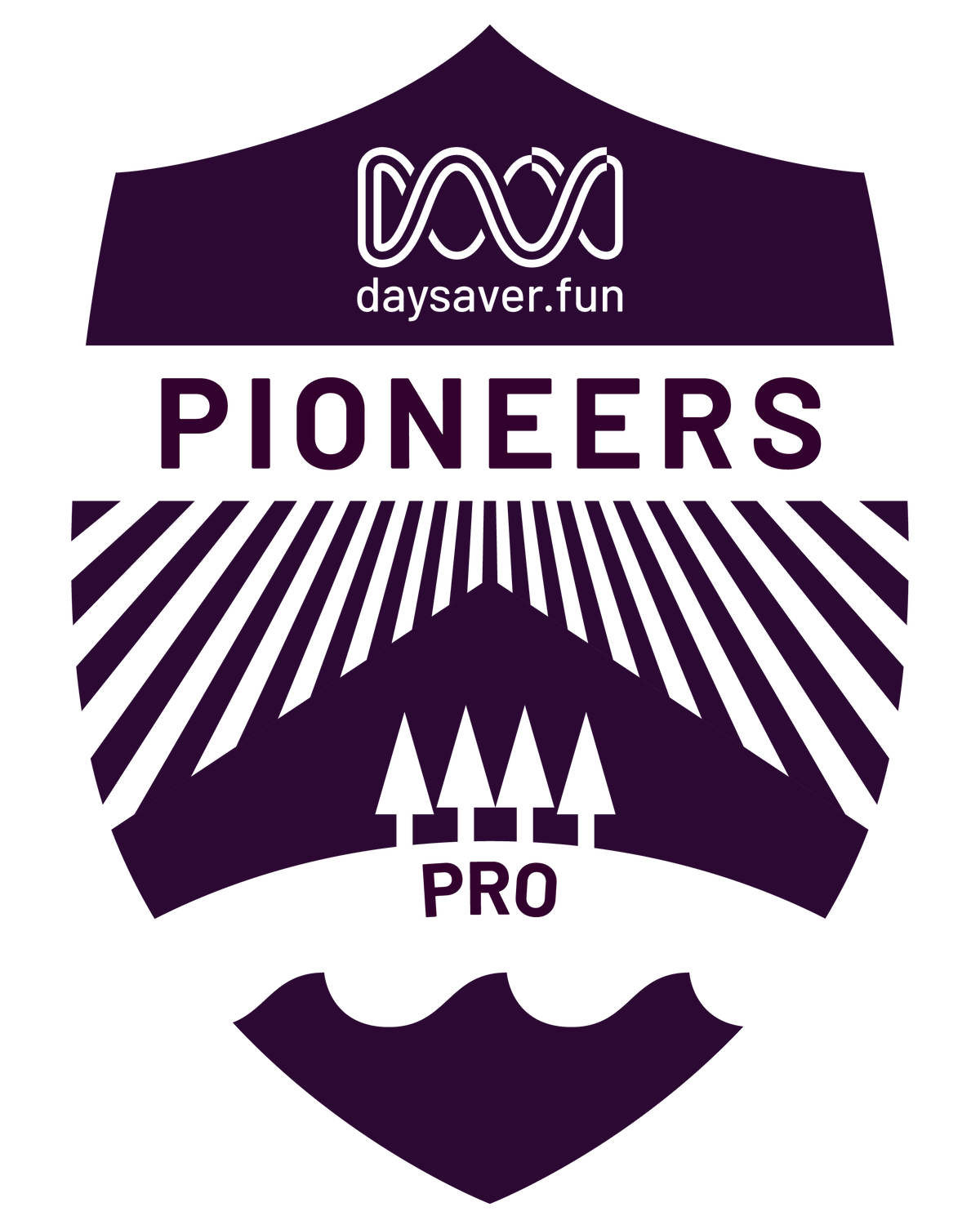 Logo with 'daysaver.fun' and 'Pioneers' text, featuring a mountain and tree design.