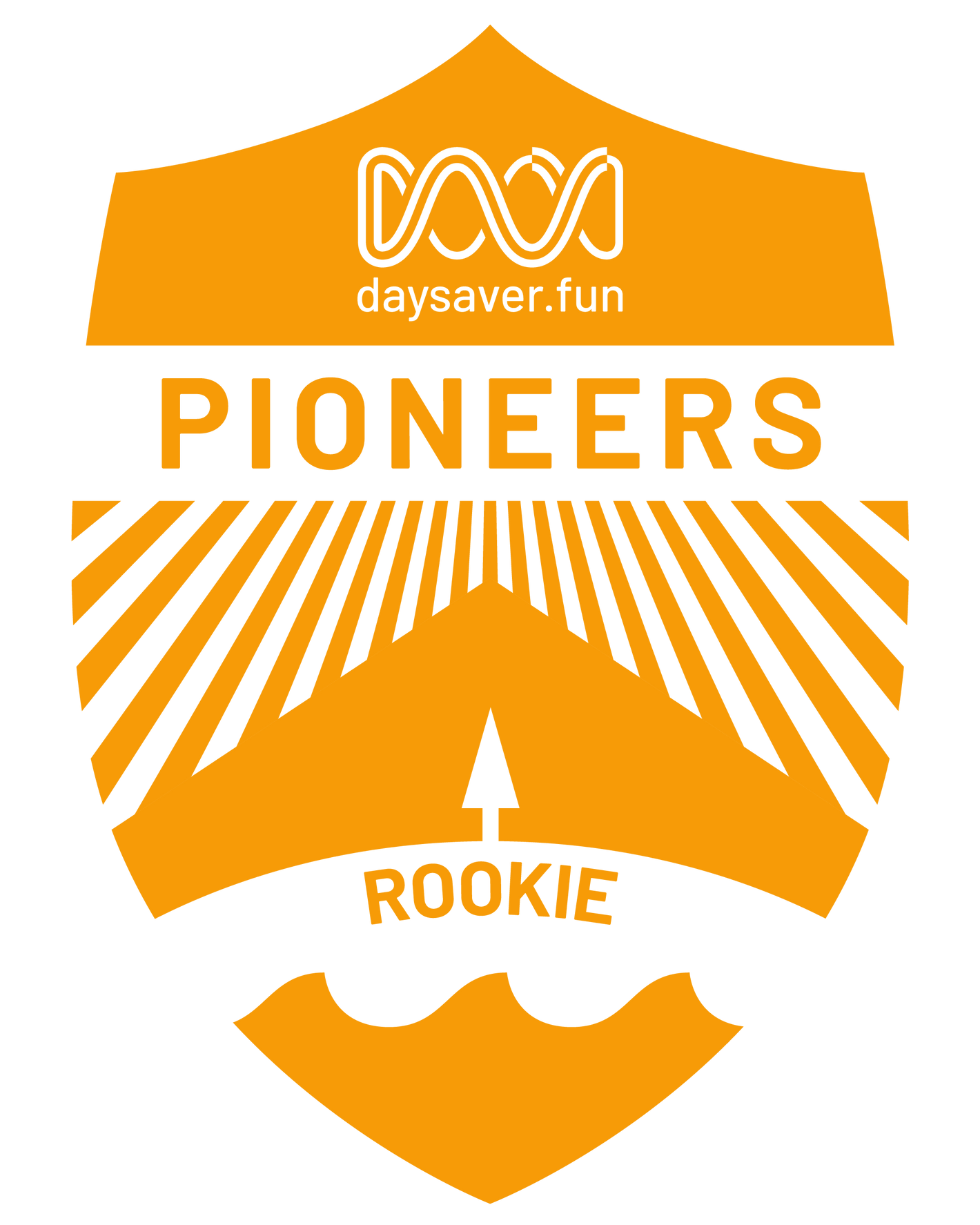 Logo with 'daysaver.fun' and 'Pioneers' and 'ROOKIE' text, featuring a mountain and tree design.
