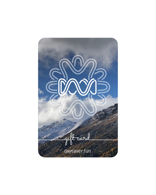 Gift card with mountain landscape and 'daysaver.fun' logo