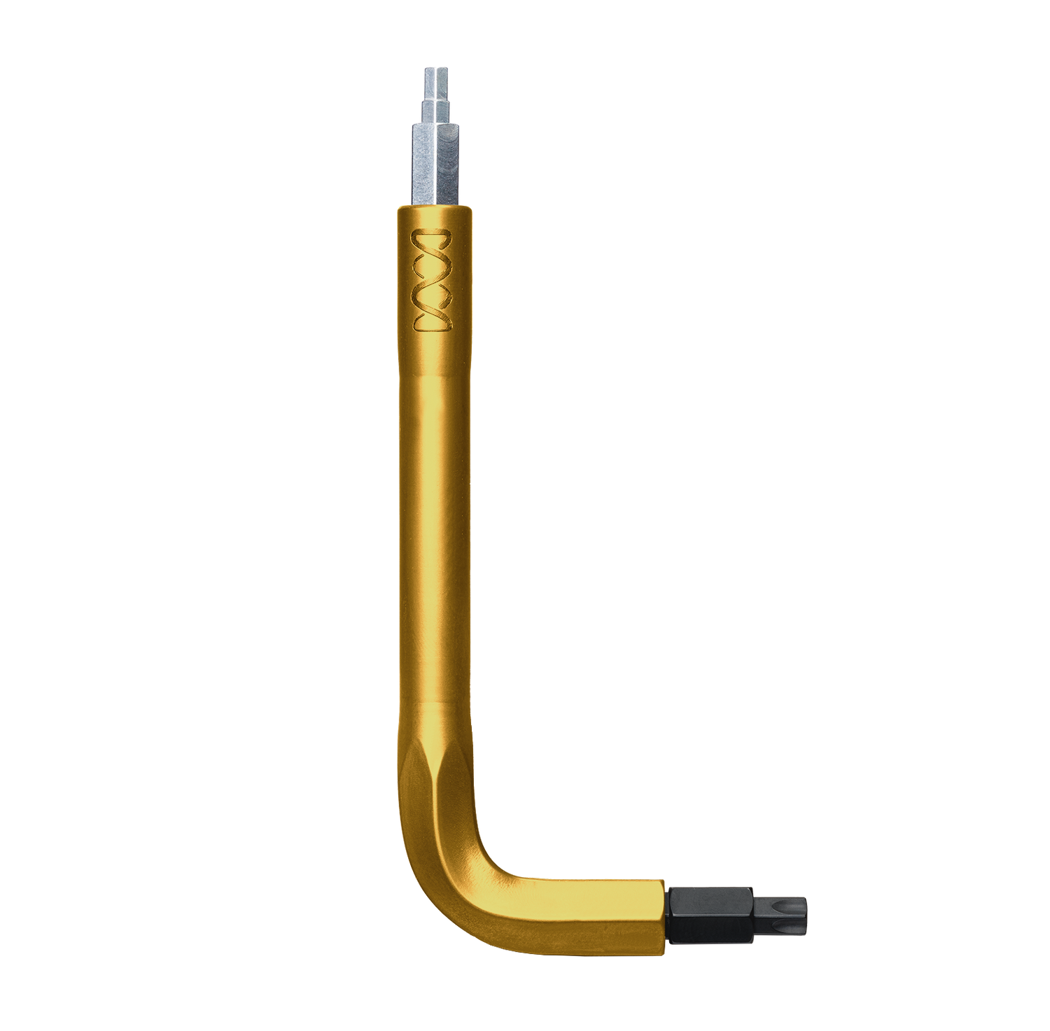 Gold-colored tool with a nozzle on a white background