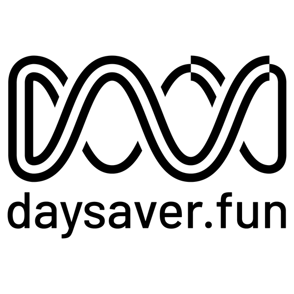 Black and white logo with wavy lines and 'daysaver.fun' text on a white background