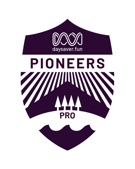 Logo with 'Pioneers Pro' text and mountain design on a white background